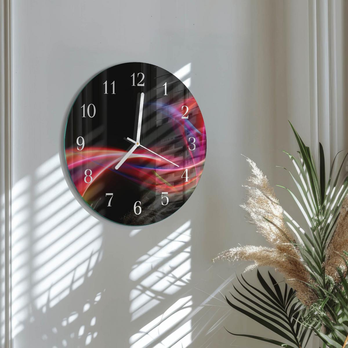 WANDUHR aus Glas Ø30 cm - Abstrakte Linien - Schwarz, Glas (30/30/0.4cm) - TULUP