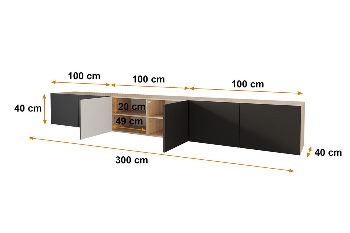 LOWBOARD ELIO-W 3x100x40x40 cm - Artisan / Schwarz - Eiche Artisan, Holzwerkstoff (300/40/40cm) - ALTDECOR