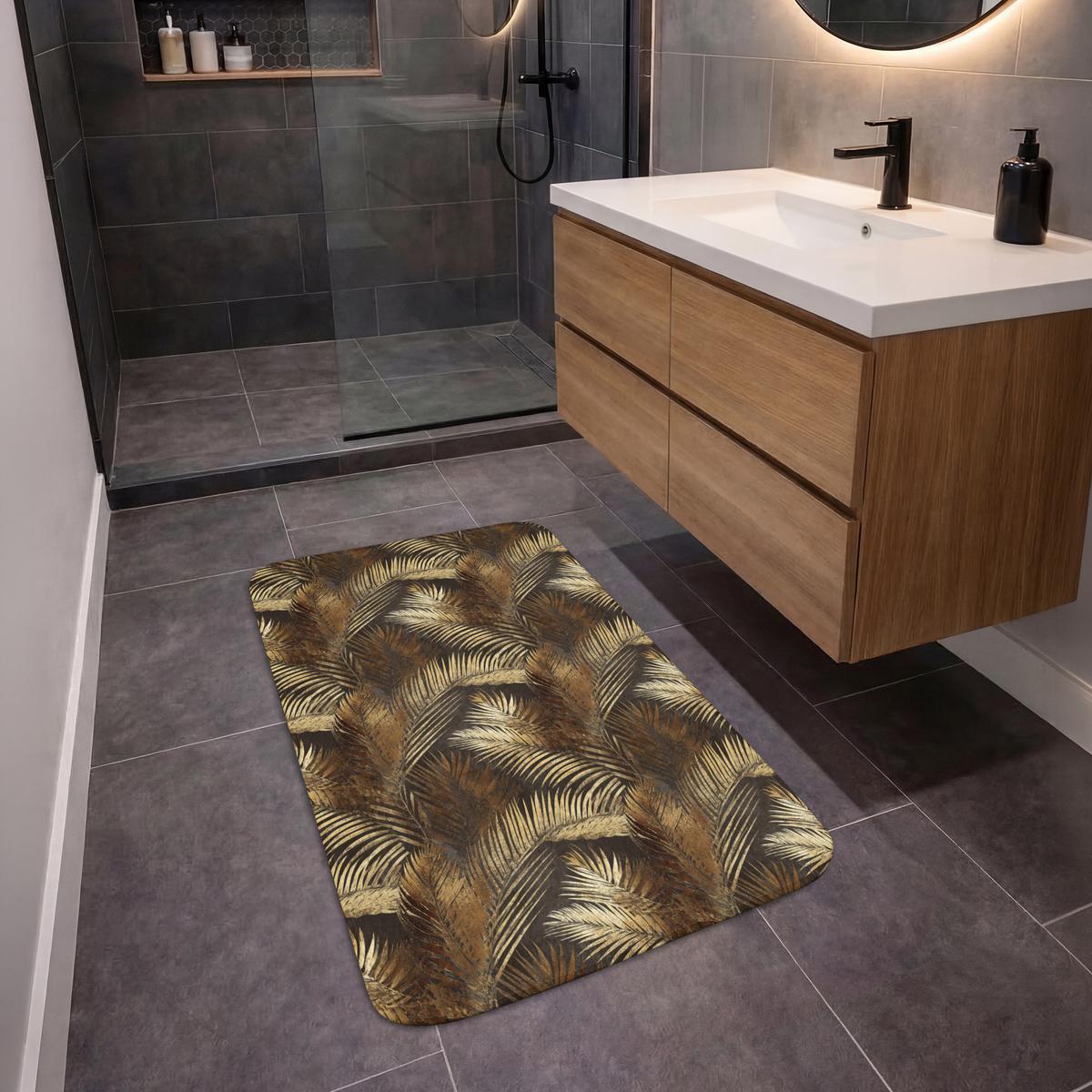 BADEMATTE Tropisch - Blätter - Gold 60x90 cm - Dunkelbraun/Goldfarben, Textil (60/90cm) - OnlyWow
