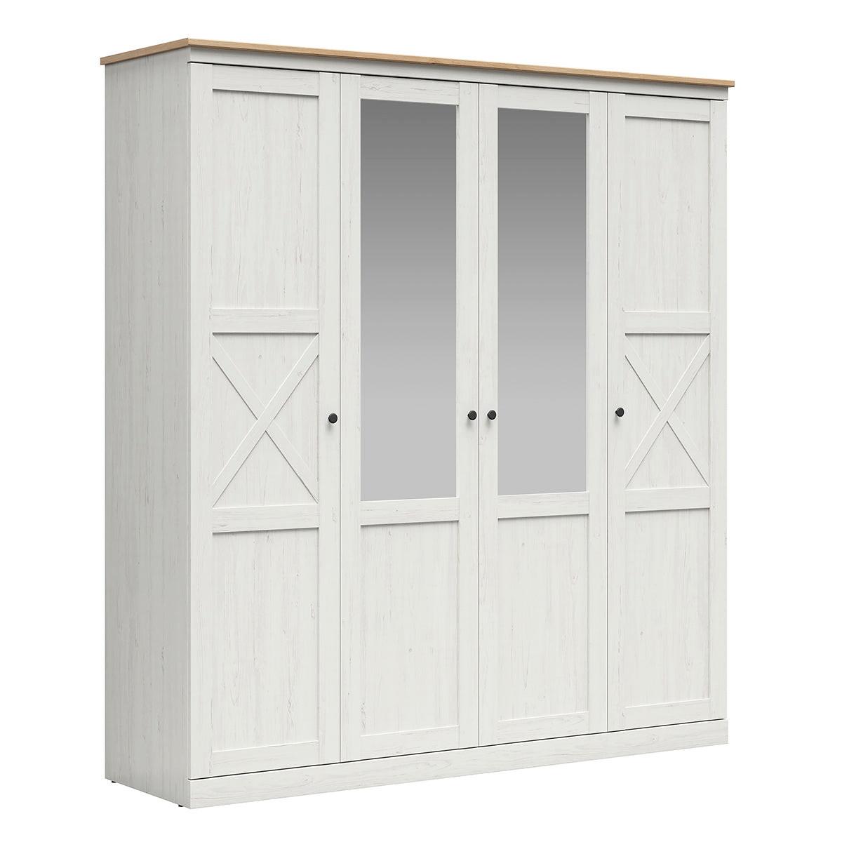 SCHRANK 4 Türen Victoria Weiß und Holz - Weiß, Holzwerkstoff (203/220/58cm) - Petits-meubles