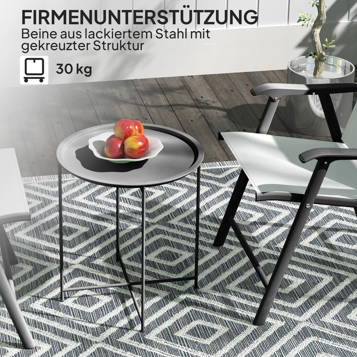 BEISTELLTISCH klappbar Ø46 x 50 cm Rund wetterfest Balkontisch - Schwarz, Metall (46/46/50cm) - Outsunny