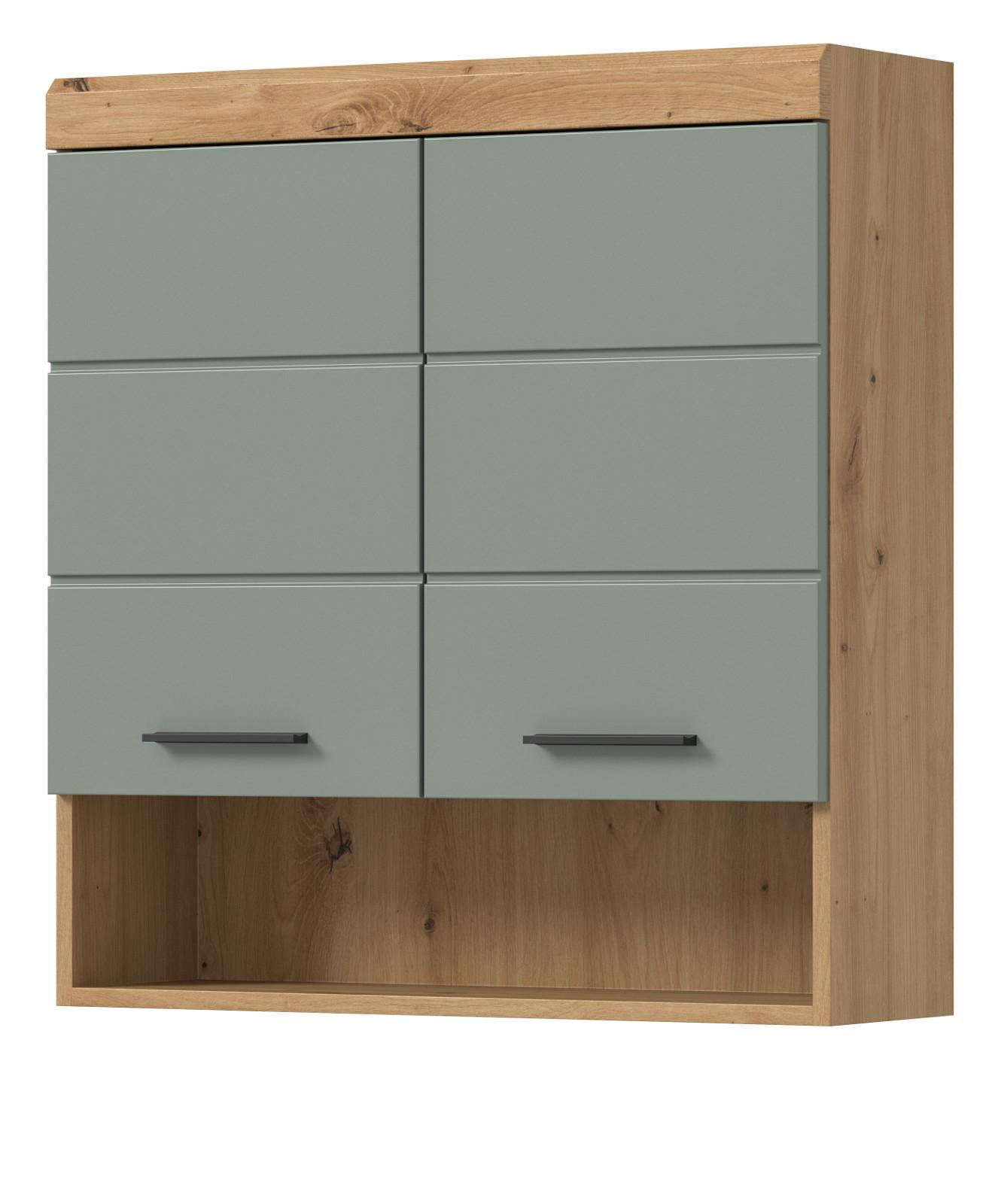 HÄNGESCHRANK Salbei grün, Eiche Artisan 74 x 79 cm, Badschrank hängend - Salbeigrün/Schwarz, Holzwerkstoff/Kunststoff (74/79/24cm) - Inn.Furn