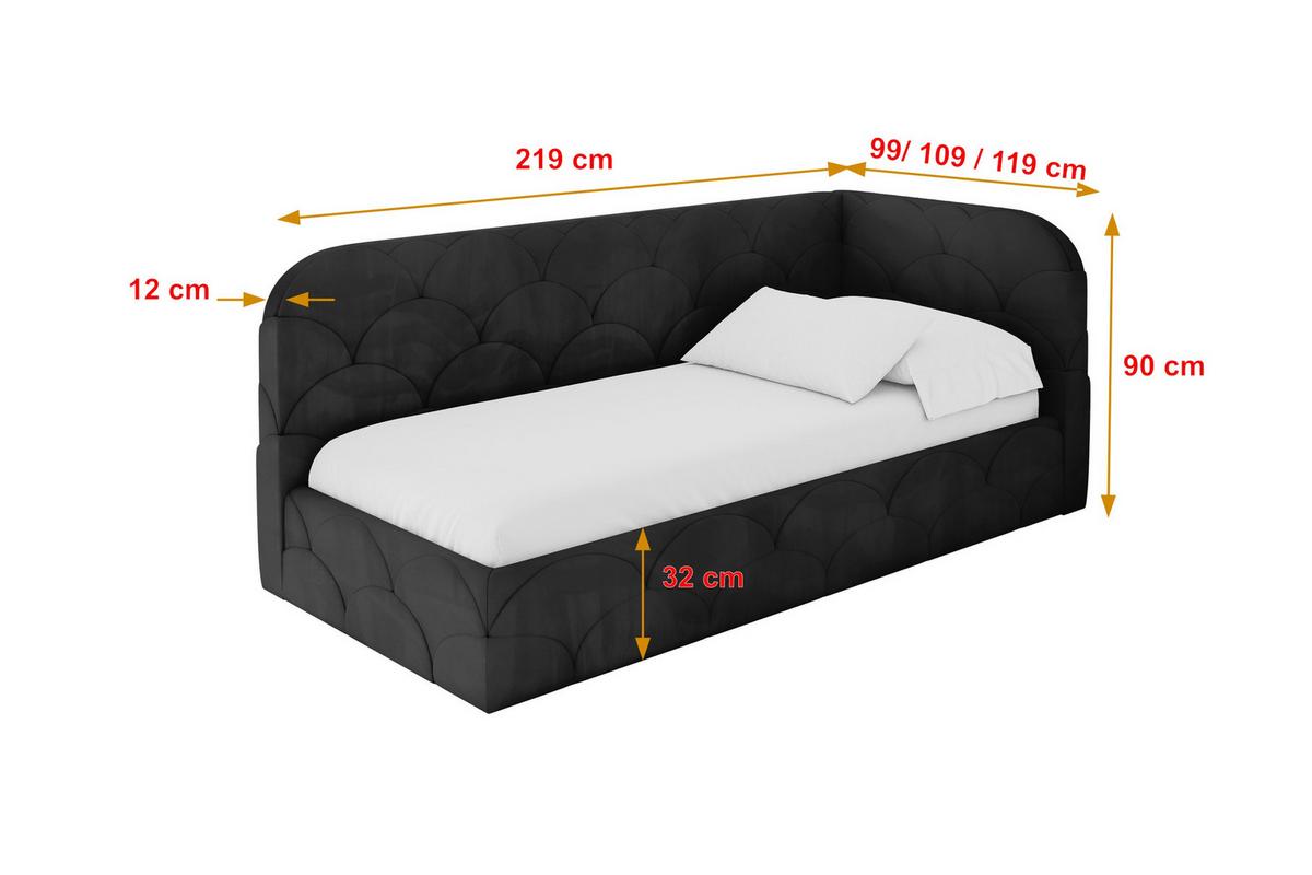 EINZELLBETT Jugendbett mit Bettkasten, Links - ELRY 80x200 Schwarz - Schwarz, Holzwerkstoff/Textil (80/200cm) - ALTDECOR