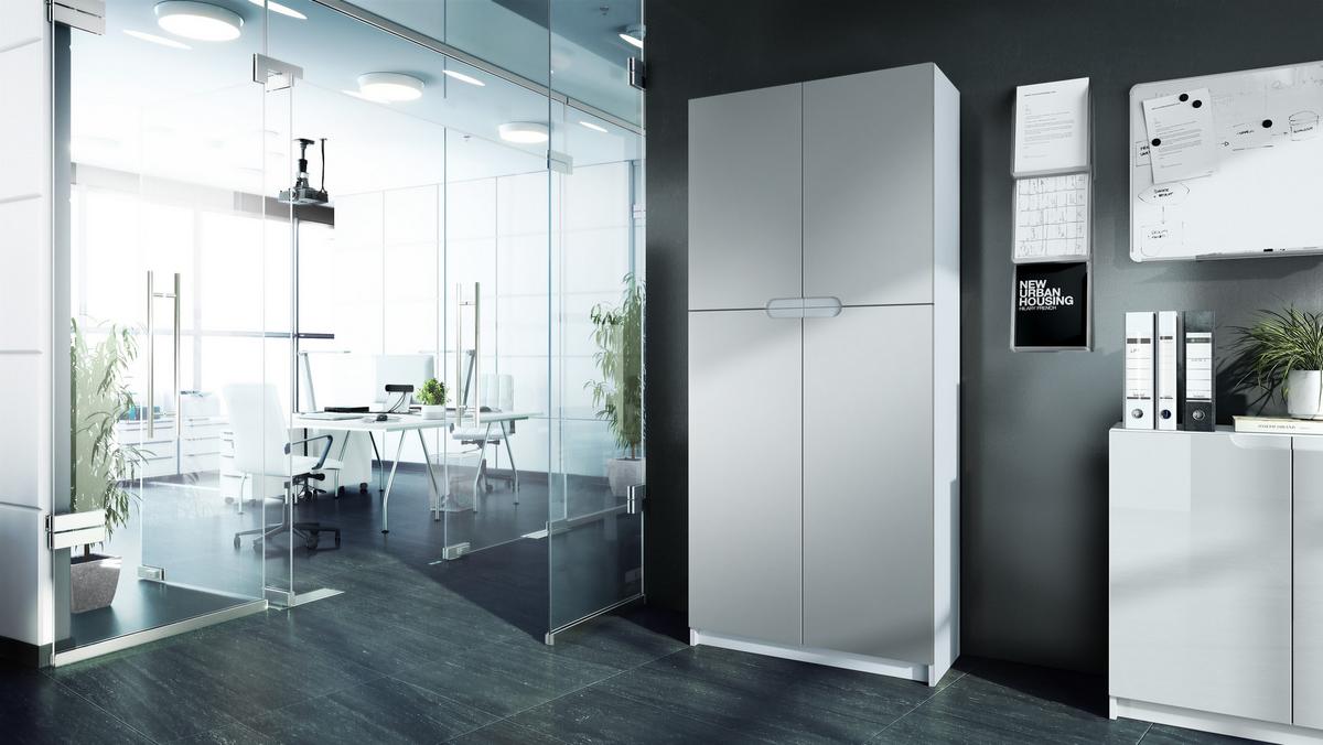 BÜROSCHRANK Logan Fronten in Hellgrau Seidenmatt - Greige, Holzwerkstoff (82/184/37cm) - Vladon