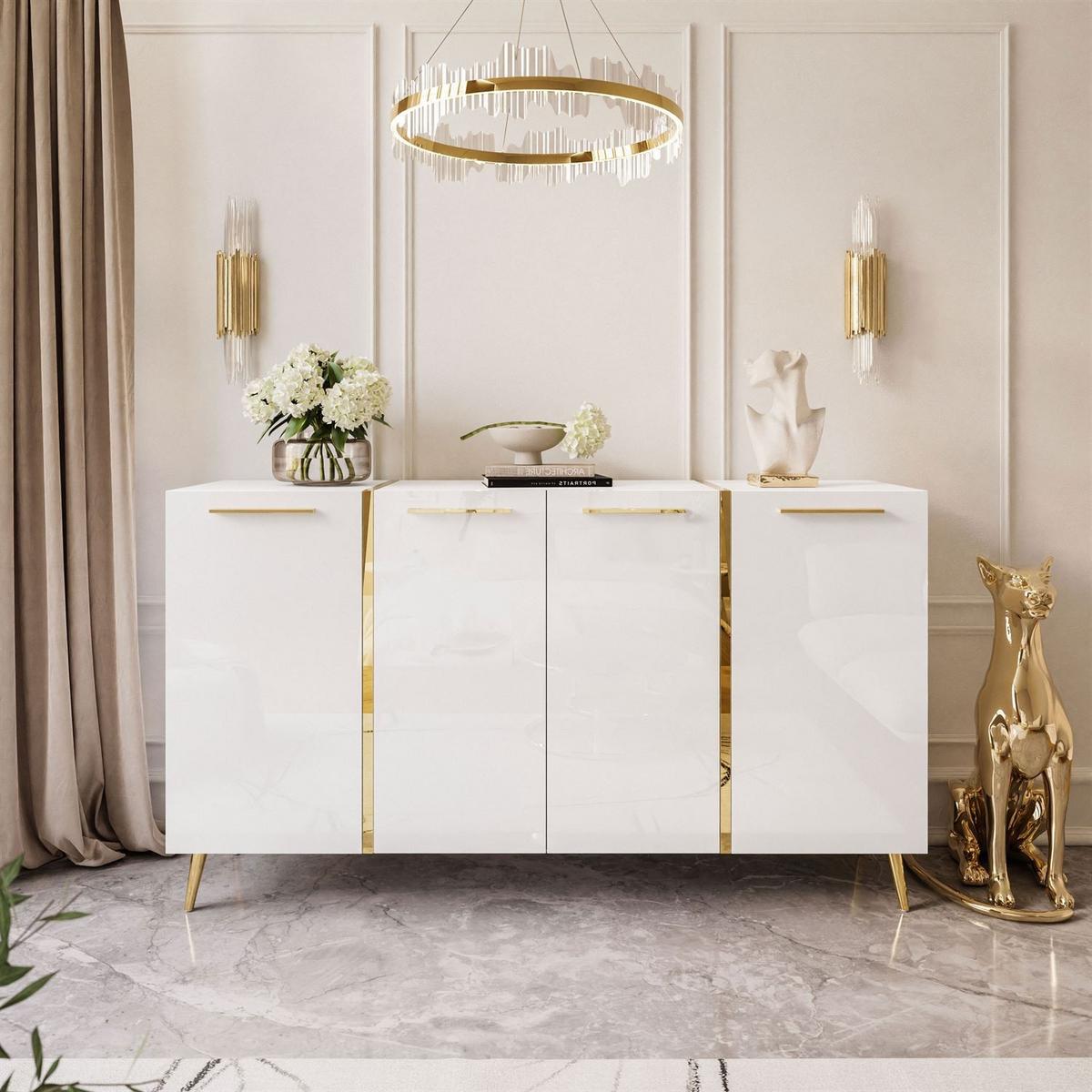 SIDEBOARD ONYX 4T 158 CM AUF GOLDENEN BEINEN - Weiß, Holzwerkstoff (158/88/41cm) - Lookway