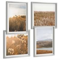 BILDER SET 4er Set - 50x50 cm & 40x60 cm Silberner Rahmen - Landschaften Wiesen Berge See - Silberfarben, Kunststoff (50/50cm) - TULUP