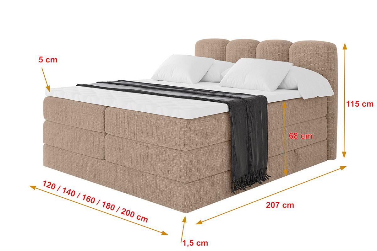 BOXBETT mit Matratze H3|H4 - NINA KING - 180x200 cm - Dunkelbeige - Cappuccino, Holzwerkstoff (180/200cm) - ALTDECOR