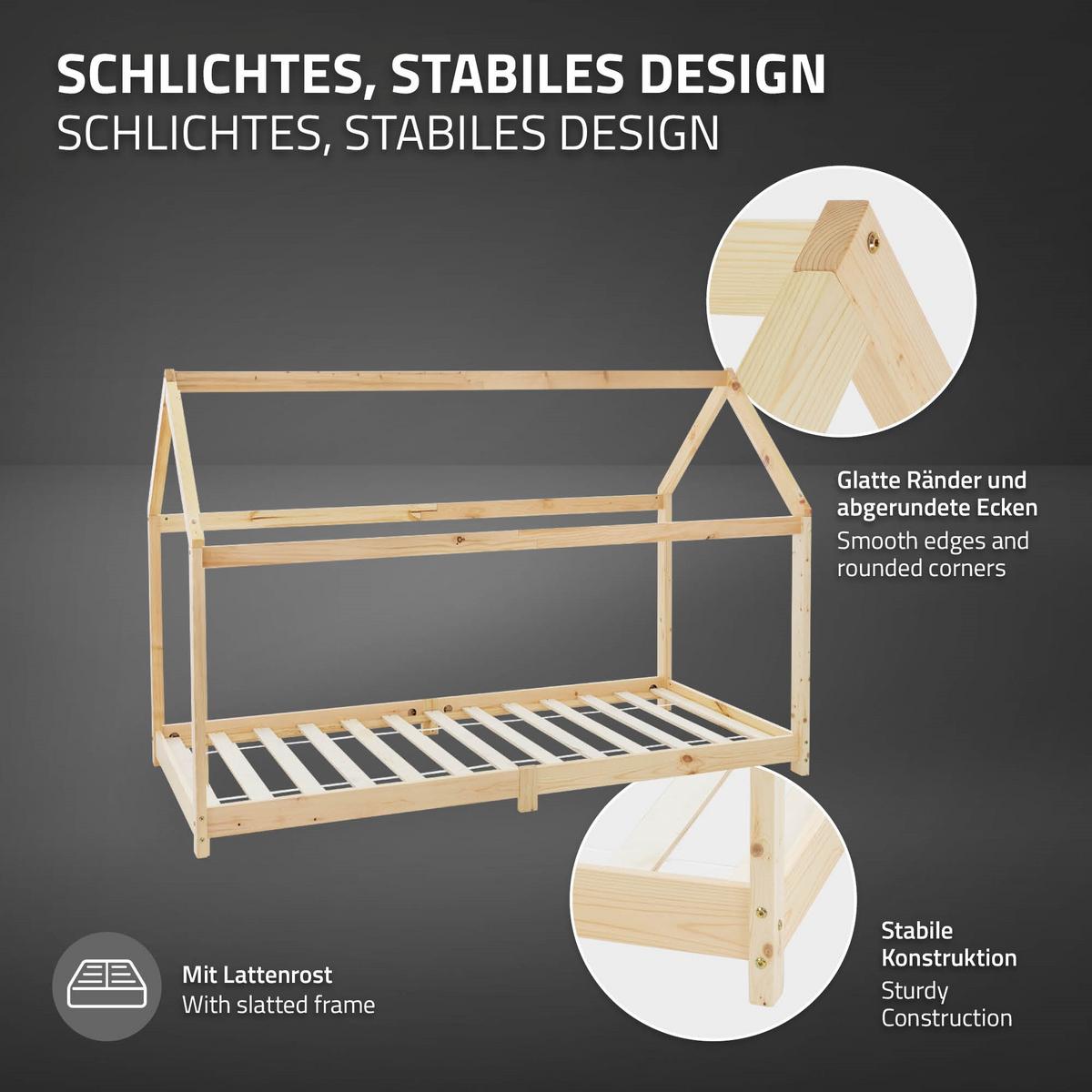 KINDERBETT mit Dach 90x200 cm Natur - Naturfarben, Holz (90/200cm) - ML-DESIGN