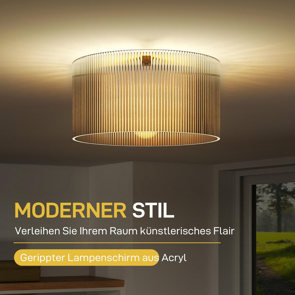 DECKENLAMPE, Runde Deckenleuchte mit E27 Fassung für Schlafzimmer - Transparent, Metall (32/32/16.5cm) - HOMCOM