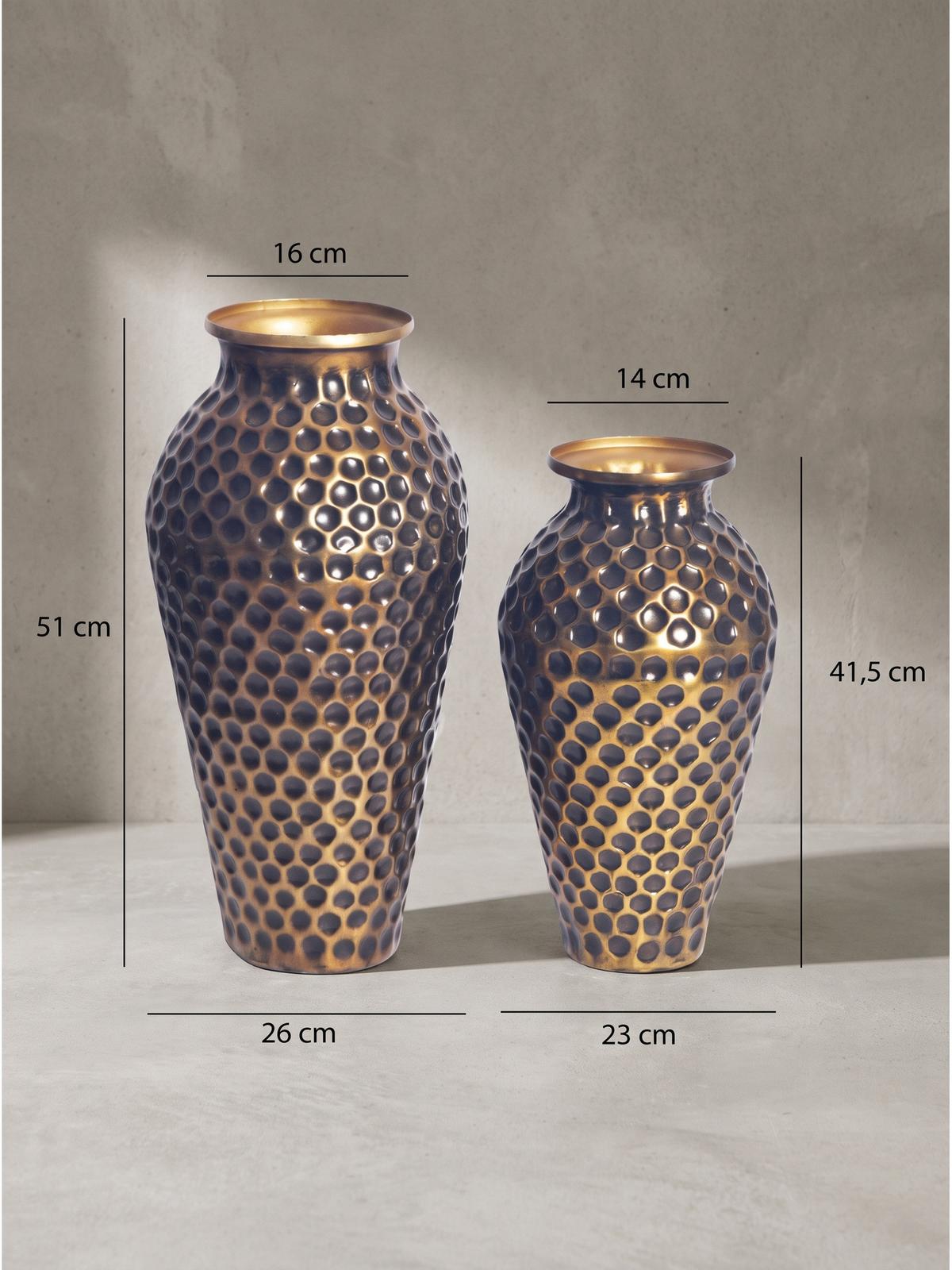 VASEN 2er-Set MANTOVA, Aluminium, handgefertigt, Gold, Ø 26 x 51 cm - Goldfarben, Metall (51cm) - KADIMA DESIGN