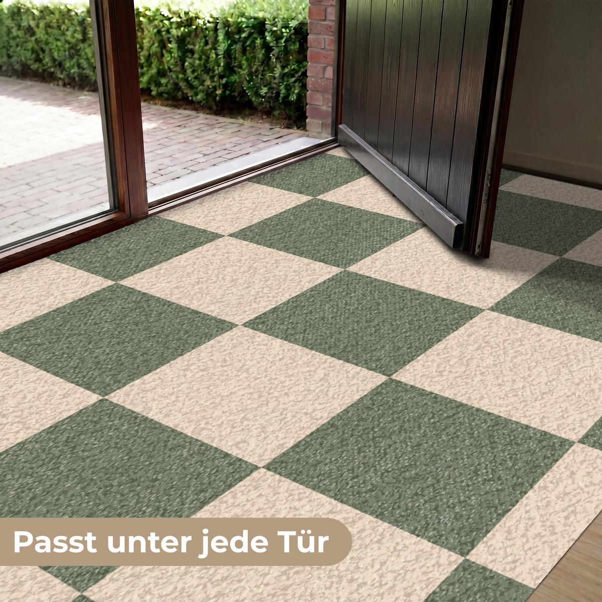 FUSSMATTE Schachbrettmuster - Grün - Beige - Blöcke Flurteppich 180x120 cm - Olivgrün, Kunststoff (180/0.4cm) - MuchoWow
