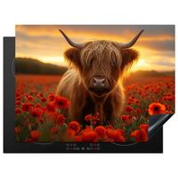 HERDABDECKPLATTE Schottische Highlander - Rosen - Blumenfeld - Sonnenuntergang Induktionsmatte 71x52 cm - Rotbraun, Kunststoff (71/52/0.2cm) - MuchoWow