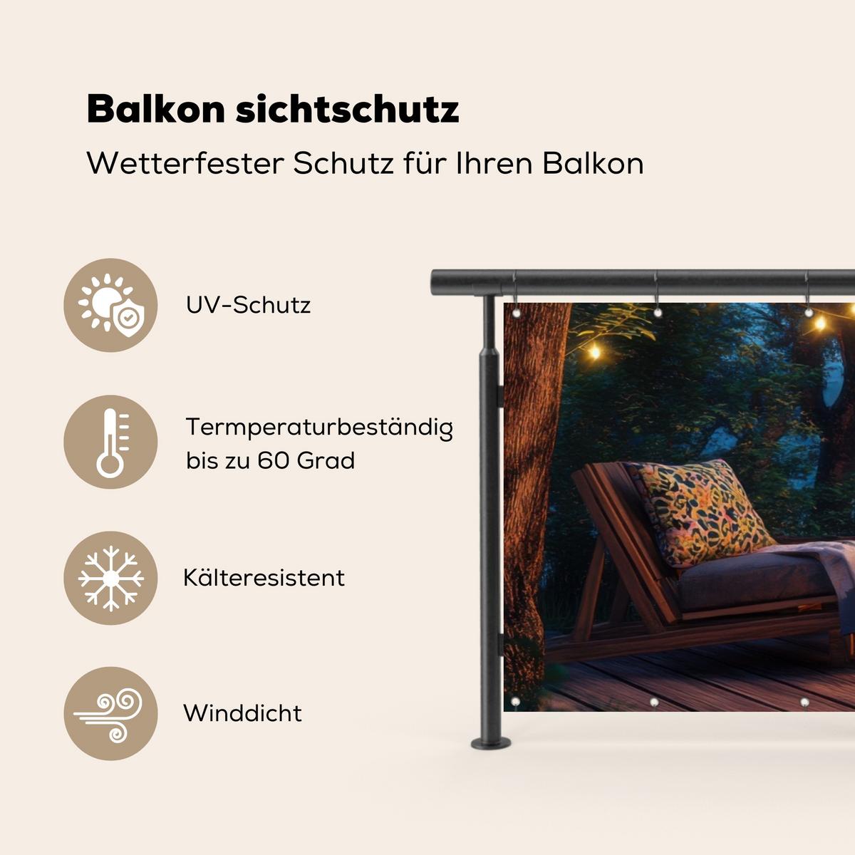 BALKON-SICHTSCHUTZ Lagerfeuer - See - Abendlicht Windschutz 300x100 cm - Dunkelblau, Kunststoff (300/100cm) - MuchoWow