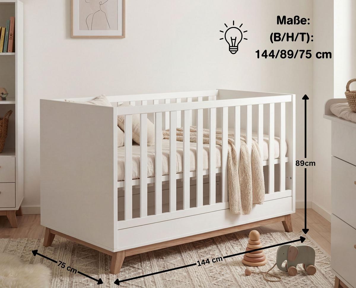 BABYZIMMER SET Lina 3-tlg. Soft-Close - Walnussfarben/Weiß, Holz/Holzwerkstoff (1/1/1cm) - arthur berndt