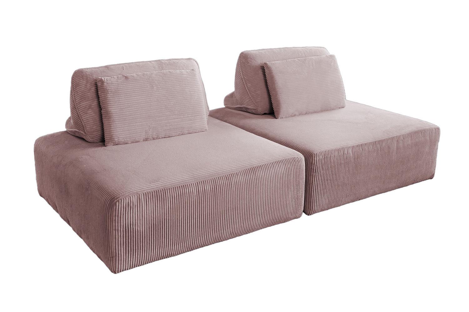 MODULSOFA WIOLO SOFT 2 MODULE 2 KISSEN Pink Cord - Schwarz/Rosa, Kunststoff/Textil (222/84/111cm) - KAWOLA