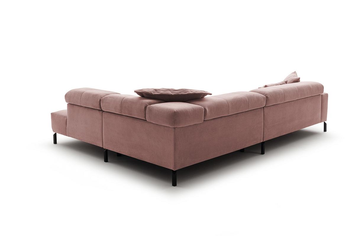 ECKSOFA MIT MOTORISCHEM SITZVORZUG OHIO Pink Cord Relaxfunktion - Schwarz/Rosa, Textil/Metall (311/219cm) - KAWOLA