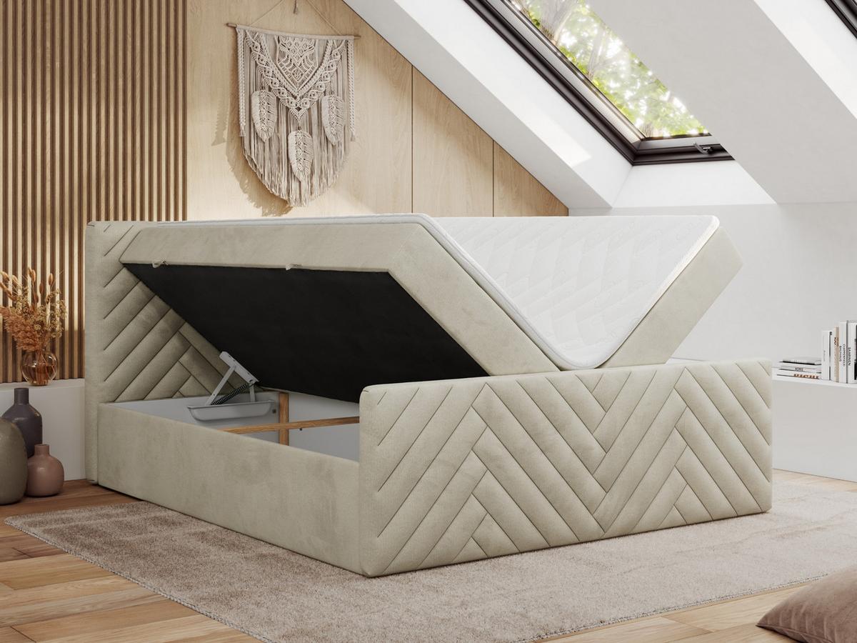 BOXBETT PARIS DUO 120/200 - Beige Velvet - H3 - Beige, Holz/Textil (120/200cm) - MKS