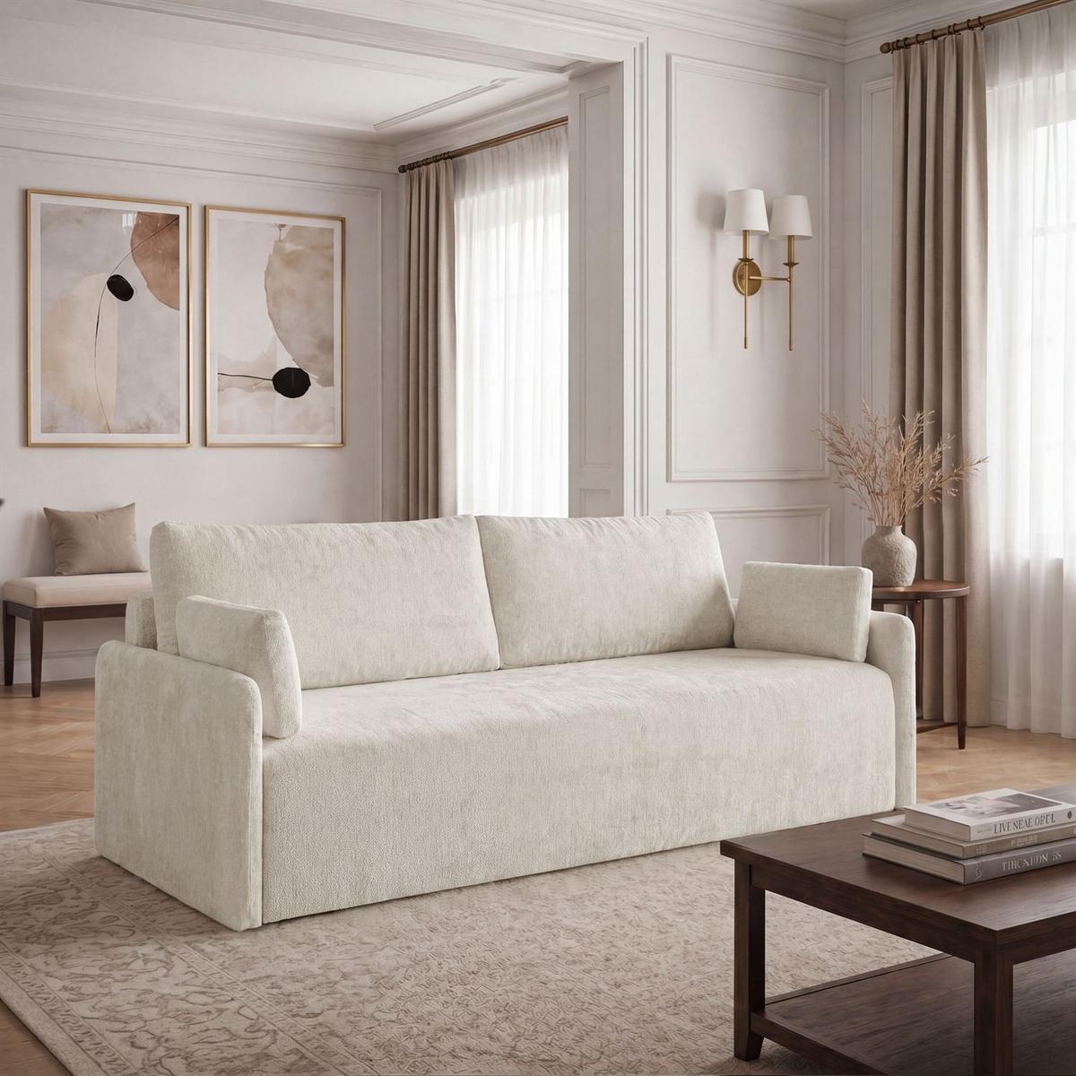SOFA NUBO mit Schlaffunktion und Bettkasten Harmony 01 - Beige, Textil (205/91/86cm) - Lookway
