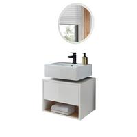 BADMÖBEL-SET 2-teilig weiß Hochglanz, Eiche, Badmöbel mit LED Beleuchtung 60 cm - Weiß Hochglanz, Glas/Holzwerkstoff (60/190/46cm) - Furn.Design