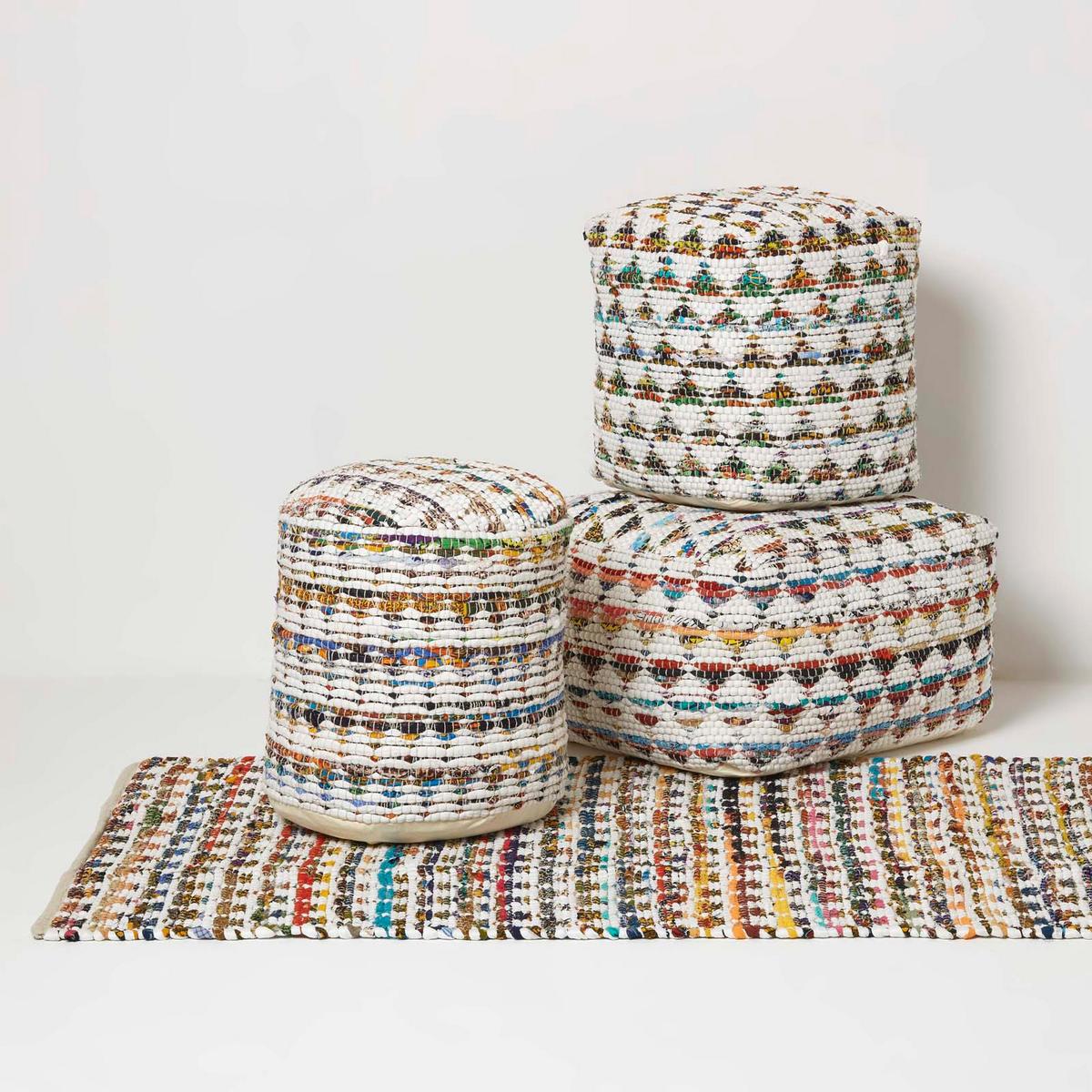 SITZPOUF creme-bunt gemustert 60/60/30 cm - Multicolor, Textil (60/30/60cm) - Homescapes