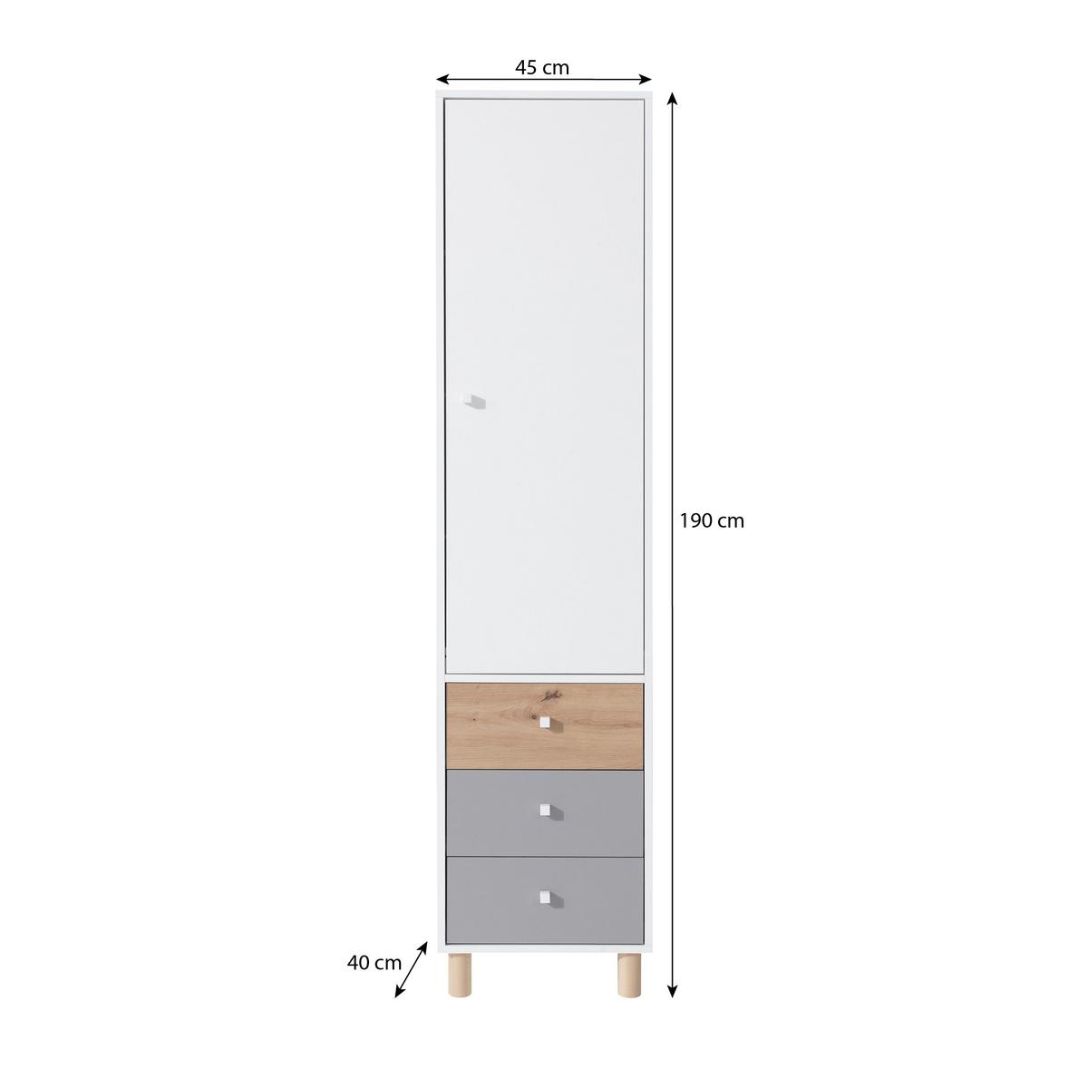 DREHTÜRENSCHRANK Figo mit 1 Tür und 3 Schubladen - Weiß/Eiche Artisan, Holzwerkstoff (45/190/40cm) - Beautysofa