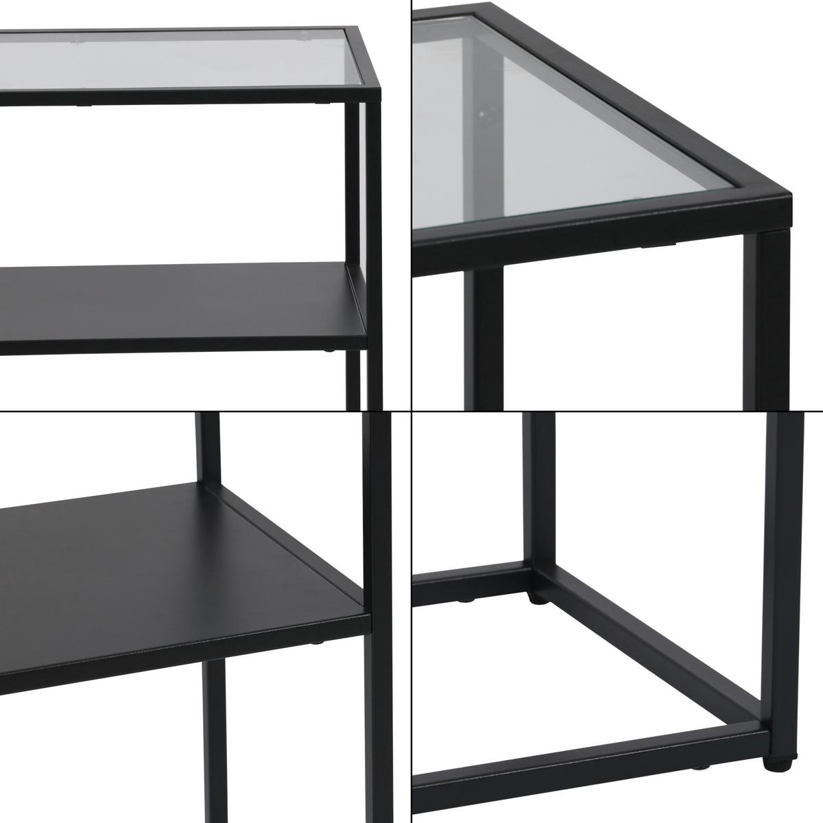 KONSOLENTISCH Kuhmo - Transparent/Schwarz, Glas/Metall (30/80/80cm) - [en.casa]