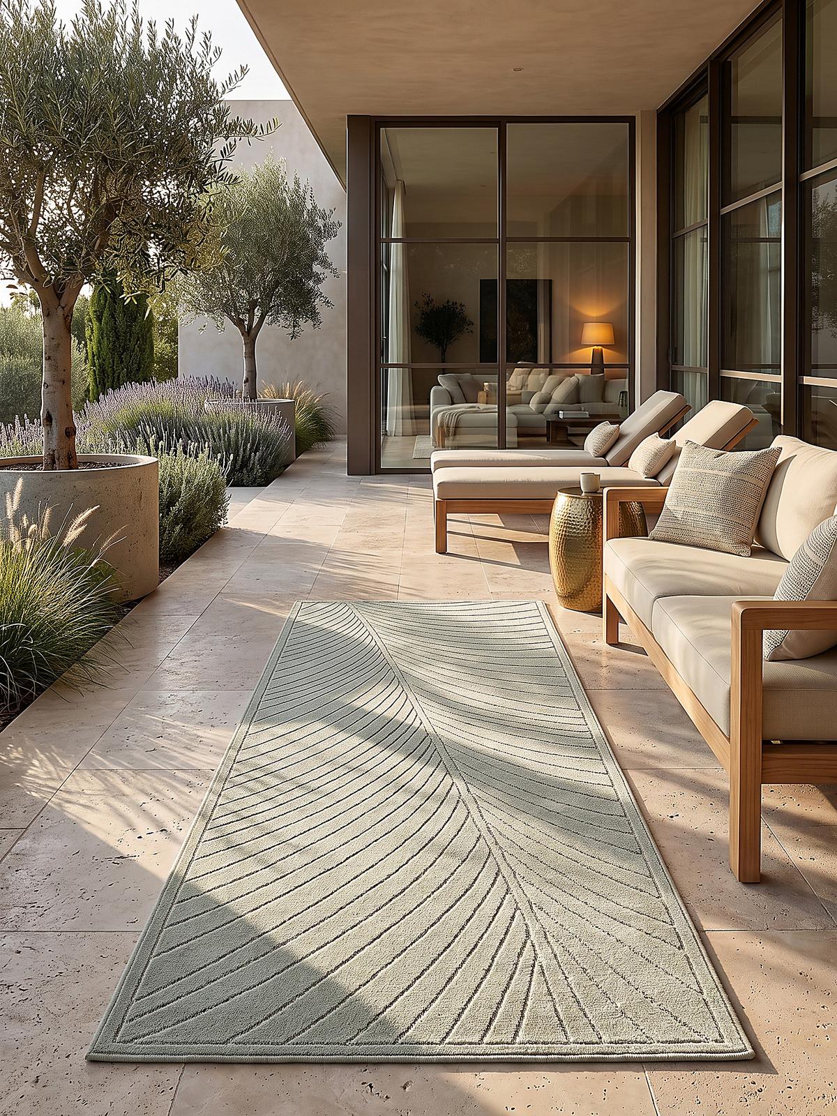 LÄUFER Outdoor, Fußbodenheizung-geeignet, mit Blattmotiv, aus Polypropylen, ENGADIN in Salbeigrün, 80 x 150 cm - Grün, Textil (80/150cm) - KADIMA DESIGN