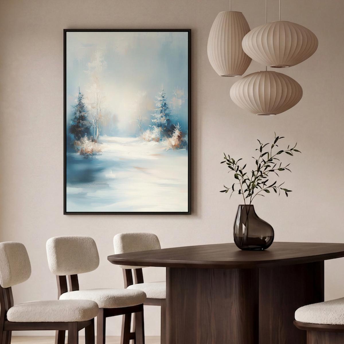 LEINWAND Bilder mit Rahmen - Wald – Winter – Natur – Abstrakt – Schnee - 100x150 - Weiß, Textil (100/150cm) - MuchoWow