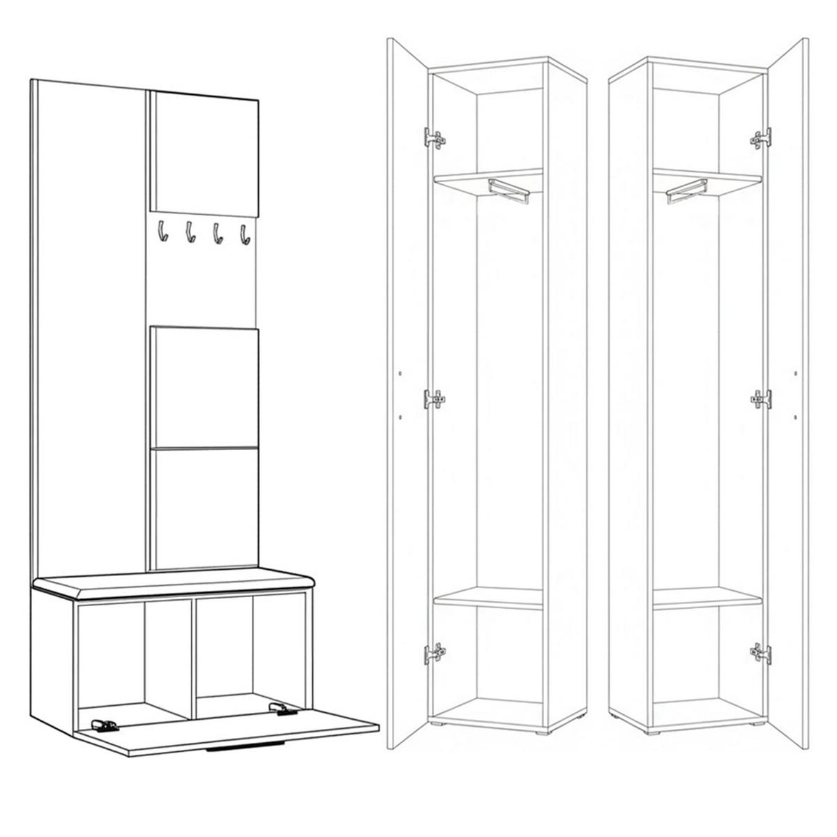 GARDEROBENSCHRANK MODULO 160,6/204/40 cm Modern Garderobe-Set Schwarz - Schwarz/Grau, Holzwerkstoff (160.6/204/40cm) - MASSENO