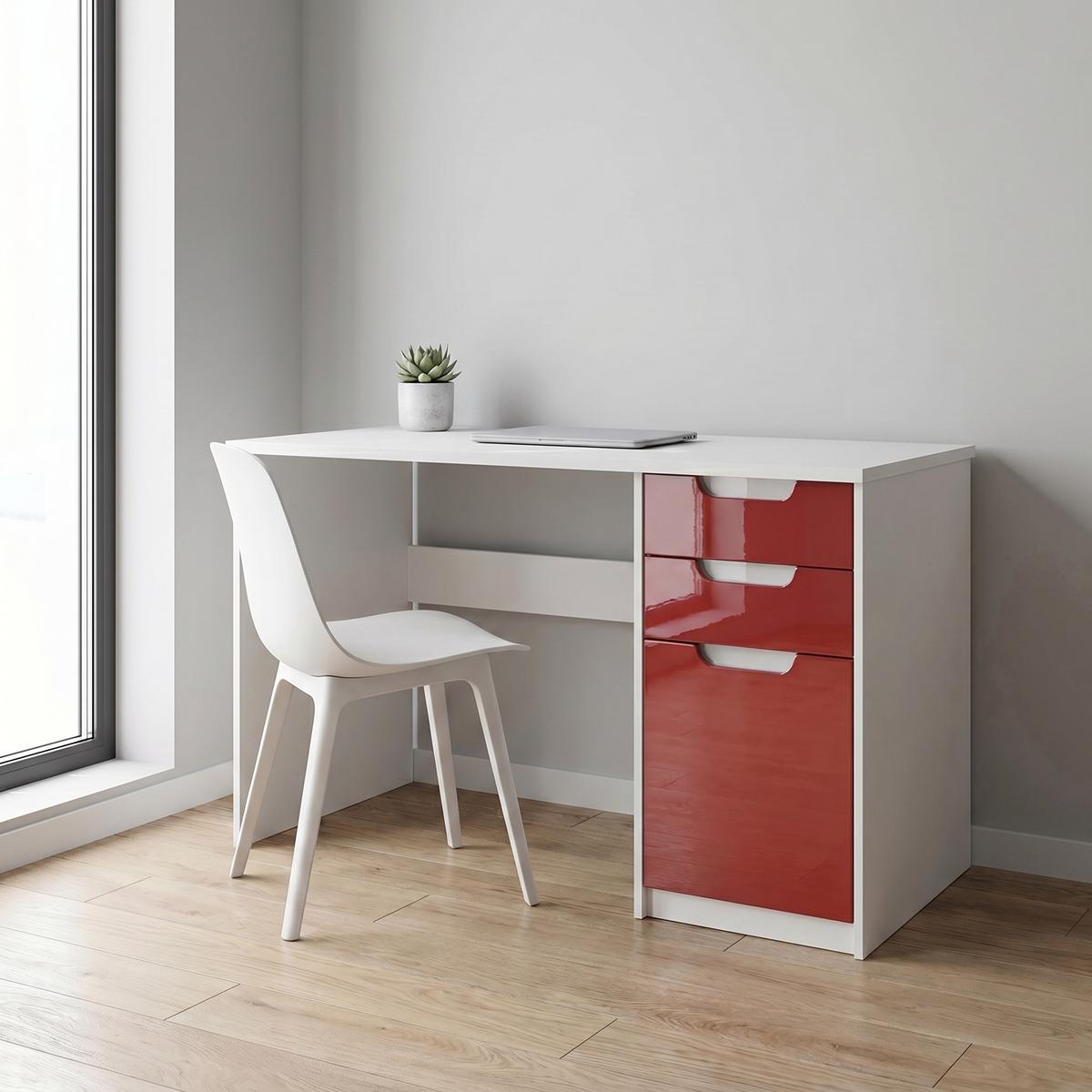 SCHREIBTISCH Logan Fronten in Bordeaux Hochglanz - Bordeaux, Holzwerkstoff (60/129/76cm) - Vladon