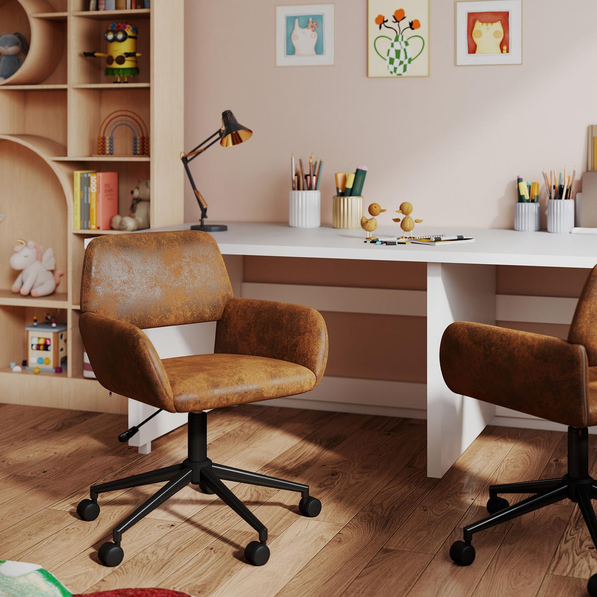 BÜROSTUHL – Wildleder Optik, Höhenverstellbar und 360° drehbar - Schwarz/Braun, Textil/Metall (54/85/56cm) - Urban Meuble