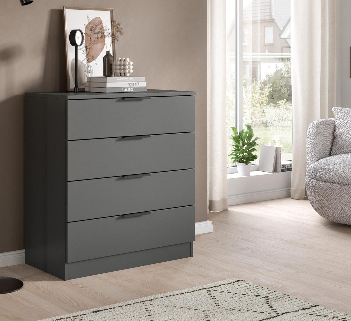 KOMMODE grau 74 x 80 cm, Schubladenkommode mit 4 Schubkästen - Grau, Holzwerkstoff/Metall (74/80/35cm) - Inn.Furn