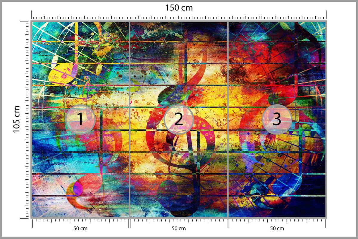 FOTOTAPETE für Jugendzimmer Bunte Abstrakte MUSIC Graffiti NOTEN 150x105 - Türkis/Gelb, Papier (150/105cm) - Muralo