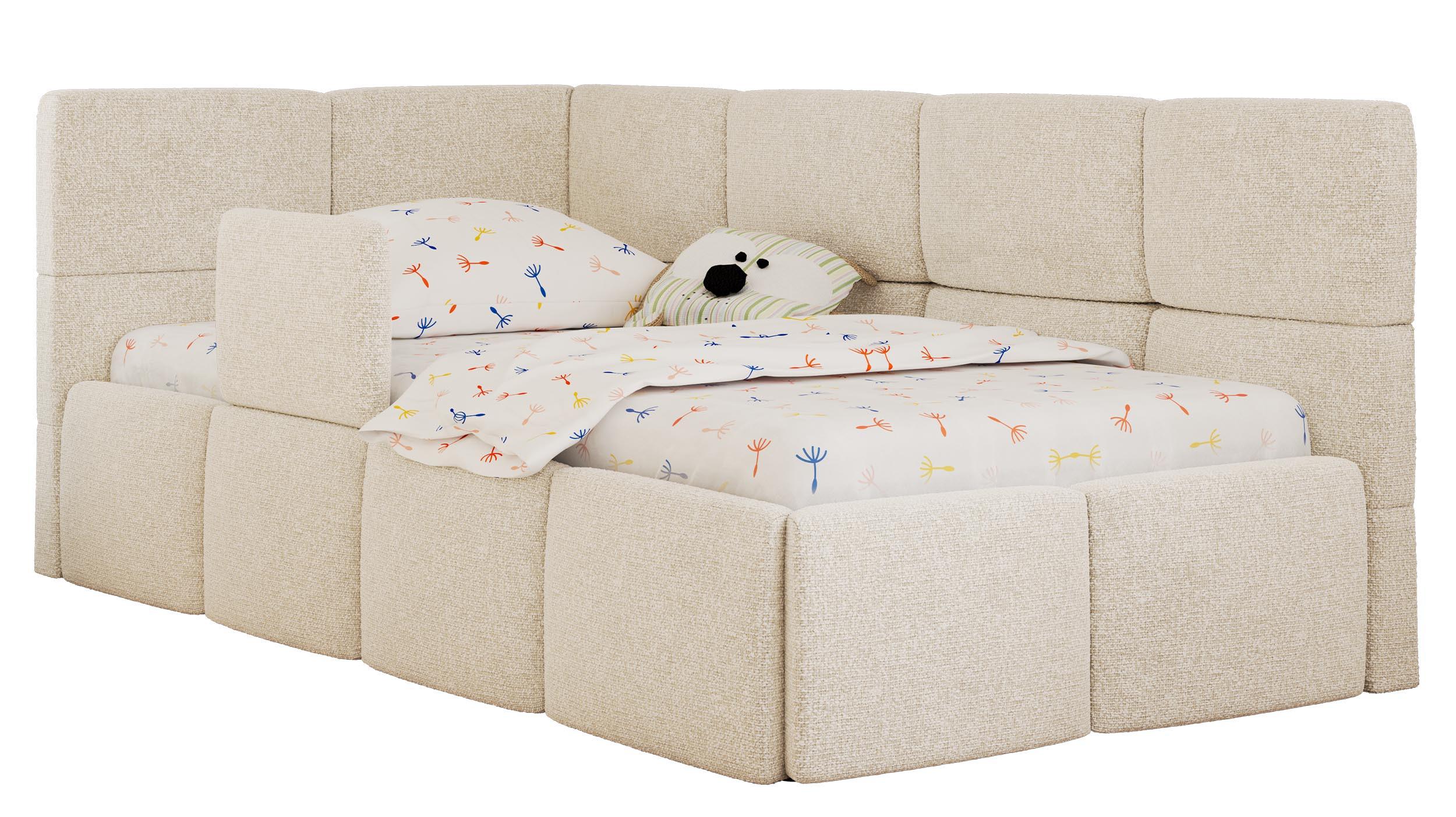 POLSTERBETT ARVO ALTA 90/200 - Creme Struktur - Ohne Matratze - Links - Beige, Textil (90/200cm) - MKS
