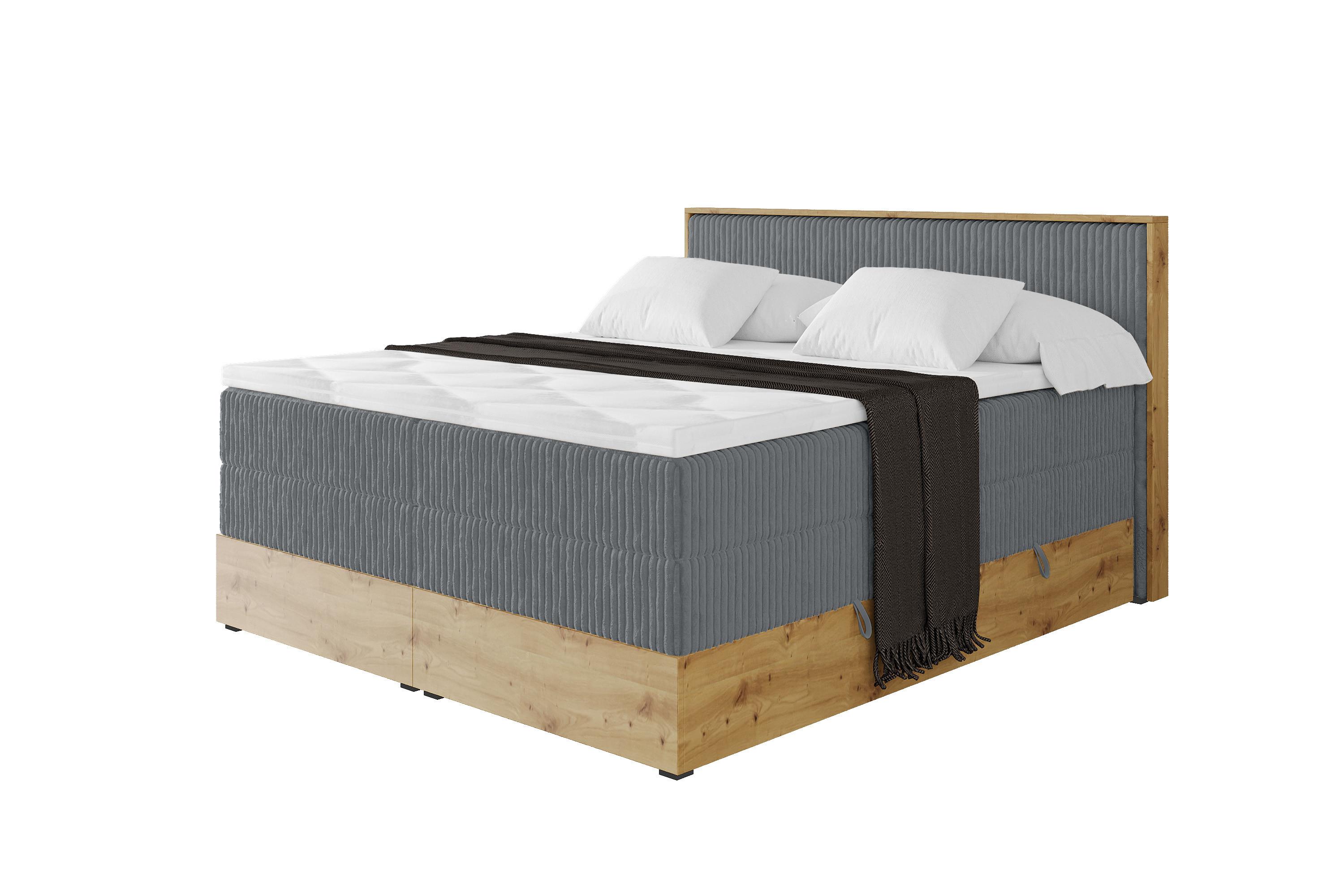 BOXSPRINGBETT LOLLI9 -KING 140x200 - H3/H4 Dunkelgrau - Dunkelgrau, Holzwerkstoff (140/200cm) - ALTDECOR