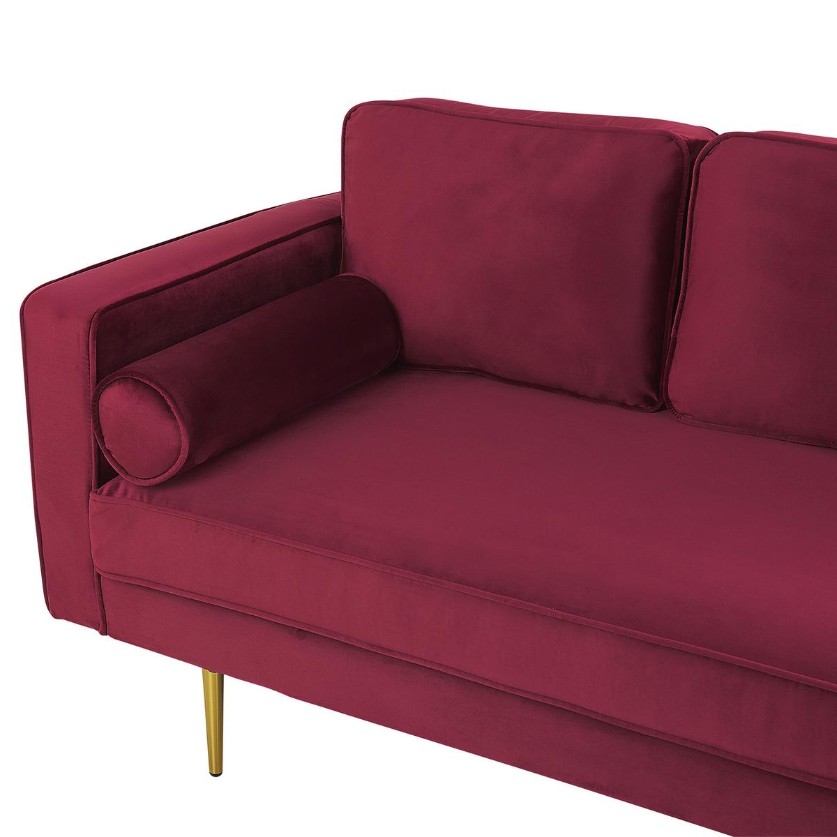 CHAISELONGUE Samtstoff dunkelrot linksseitig Miramas - Rot/Goldfarben, Textil (171/63/79cm) - Beliani