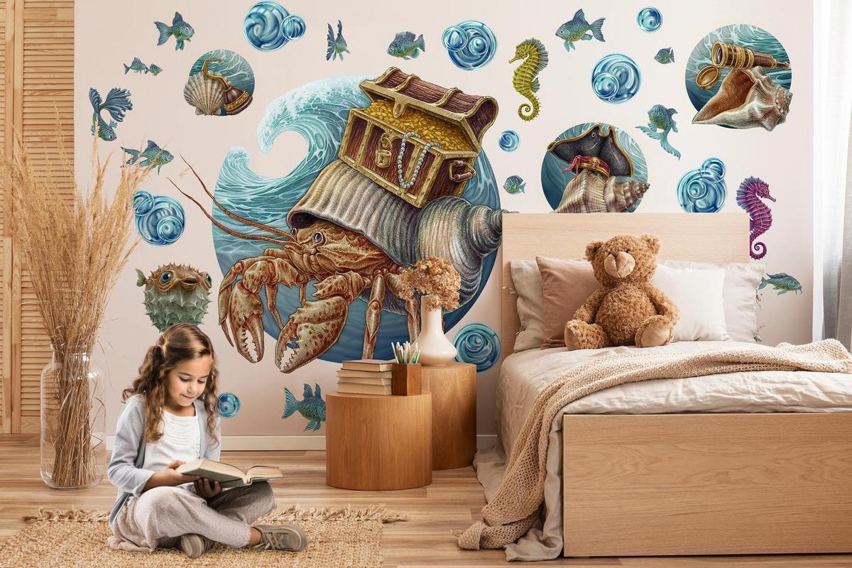 WANDAUFKLEBER 80x87cm - Die Unterwasserwelt der Krabbe - Multicolor, Kunststoff (80/87/0.1cm) - Wallfluent