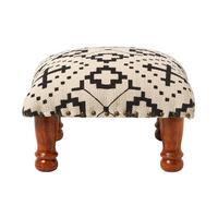 HOCKER Reva mit Holzbeinen, schwarz-creme gemustert, 40/40 cm - Schwarz, Textil (40/25/40cm) - Homescapes