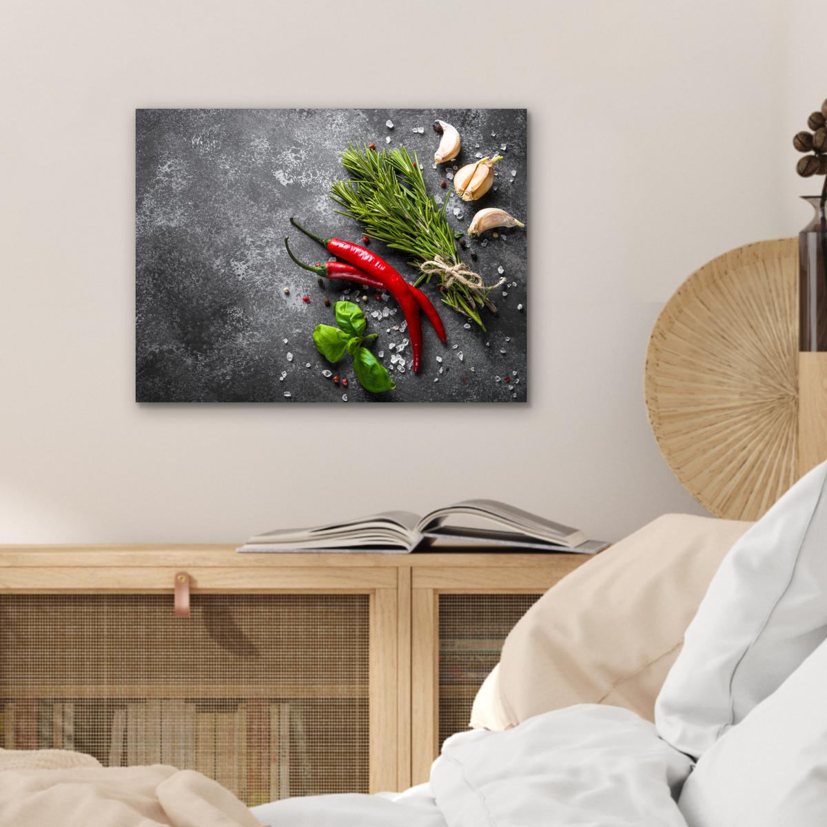 METALLBILD Pfeffer - Kräuter - Gewürze - Beton 40x30 cm - Dunkelgrau, Metall (40/30cm) - MuchoWow