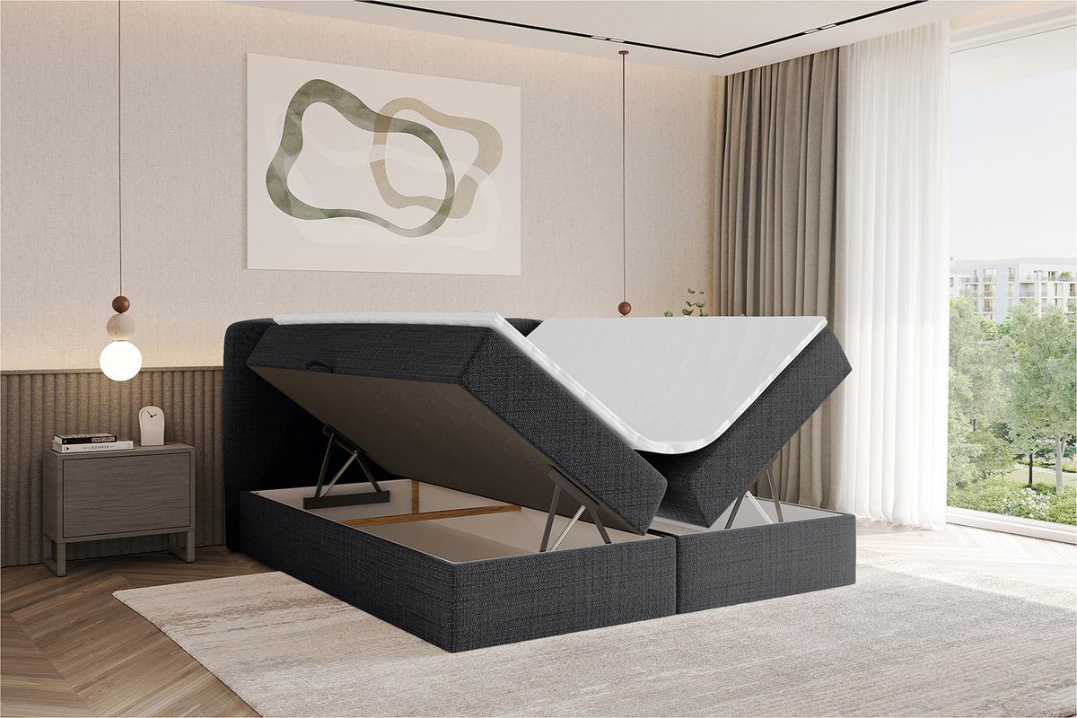 BOXBETT mit Matratze H4 - NINA - 180x200 cm - Schwarz - Schwarz, Holzwerkstoff (180/200cm) - ALTDECOR