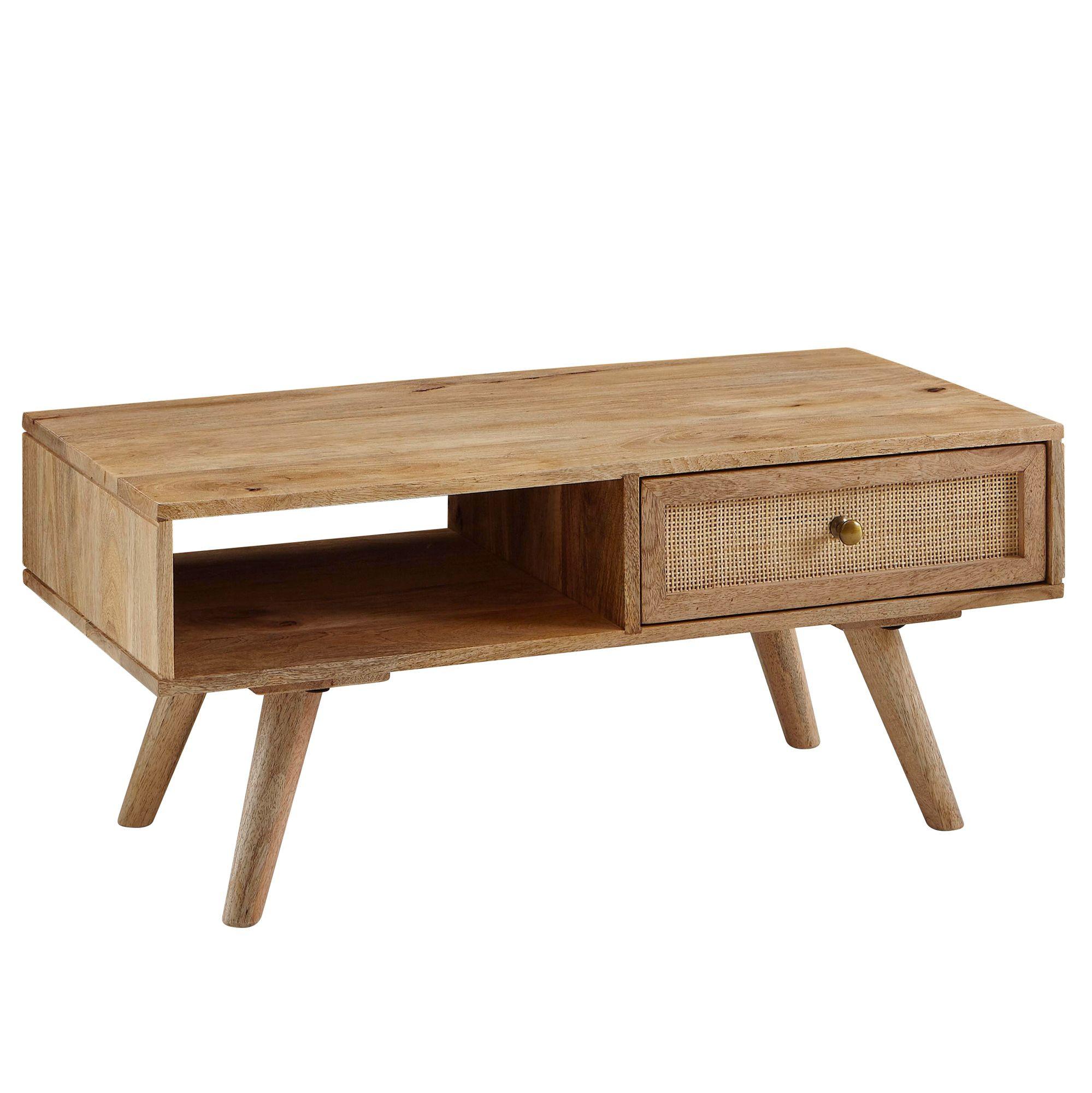COUCHTISCH Mango-Holz Massiv mit Ablagefläche - Beige/Braun, Holz/Metall (45/90/40cm) - KADIMA DESIGN