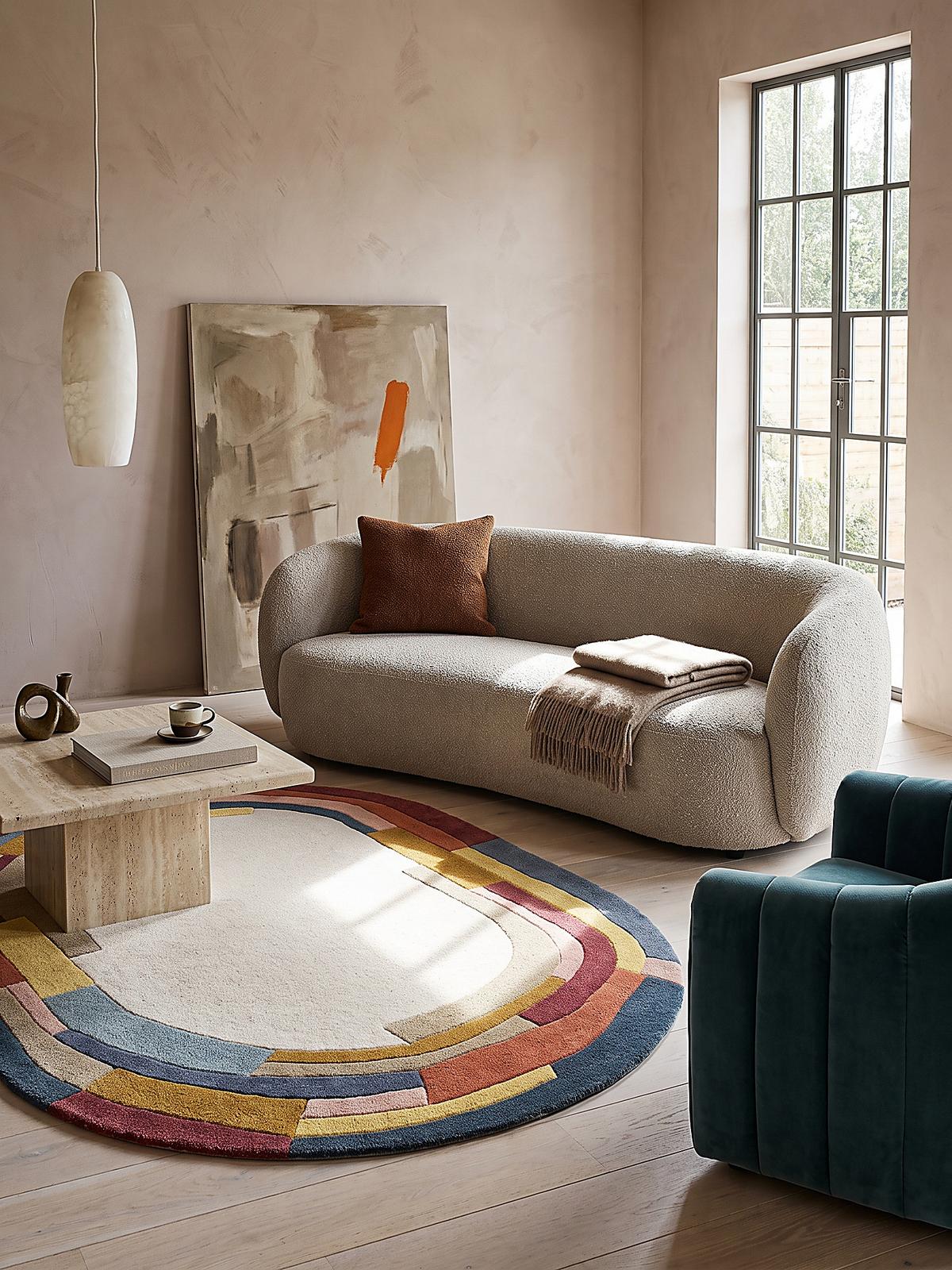 TEPPICH aus Wolle, handgetuftet, LUGAR, in Multi, Farbblock-Bordüre, 140 x 200 cm - Multicolor, Textil (140/200cm) - KADIMA DESIGN