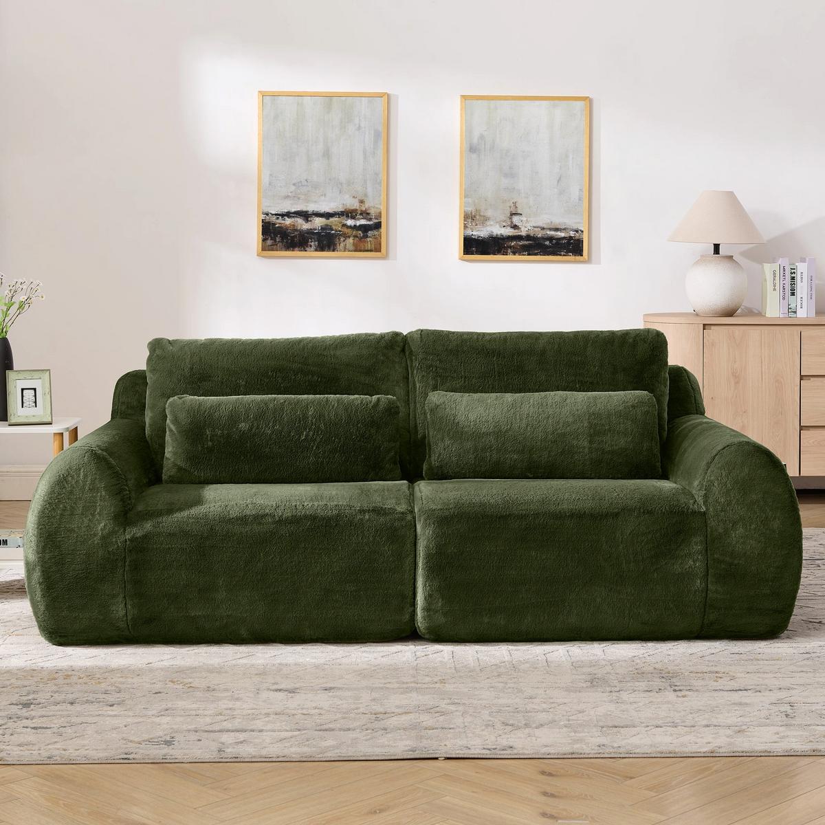 2-SITZER SOFA in Grün aus Kunstfell mit USB-Anschluss & Magazintasche - Grün, Textil (101/81/208cm) - Urban Meuble