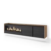 LOWBOARD, Schwarz und Eiche, 212/35/50cm, Kamin mit Feuereffekt XXL - Schwarz, Holzwerkstoff (212/50/35cm) - Skraut Home