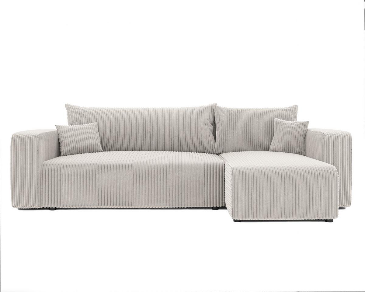 ECKSOFA Beige Cord-Stoff mit Bettkasten - Beige, Textil (248/145cm) - Idohome