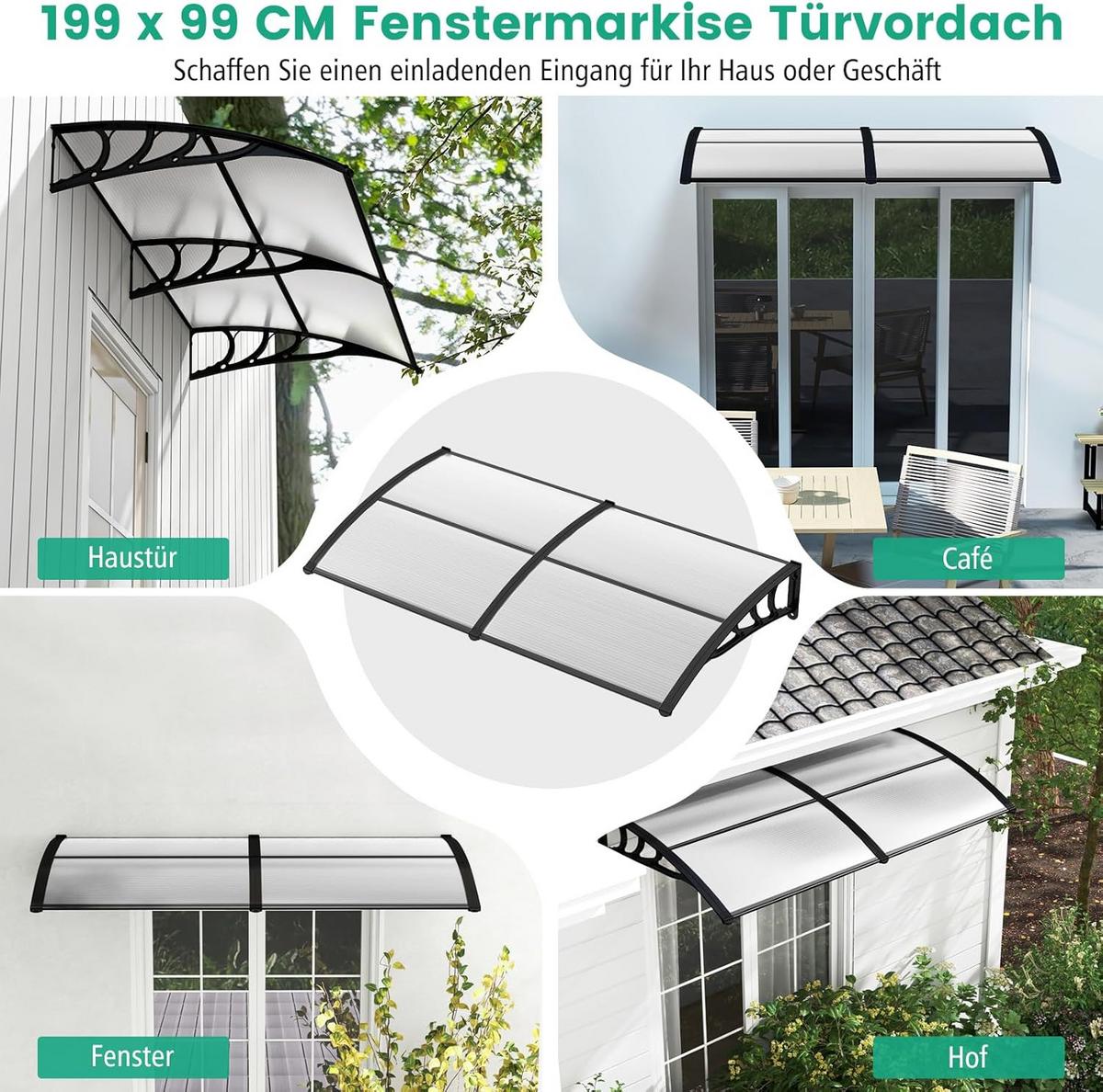 HAUSTÜRVORDACH Grau - Grau, Kunststoff (199/28/99cm) - COSTWAY