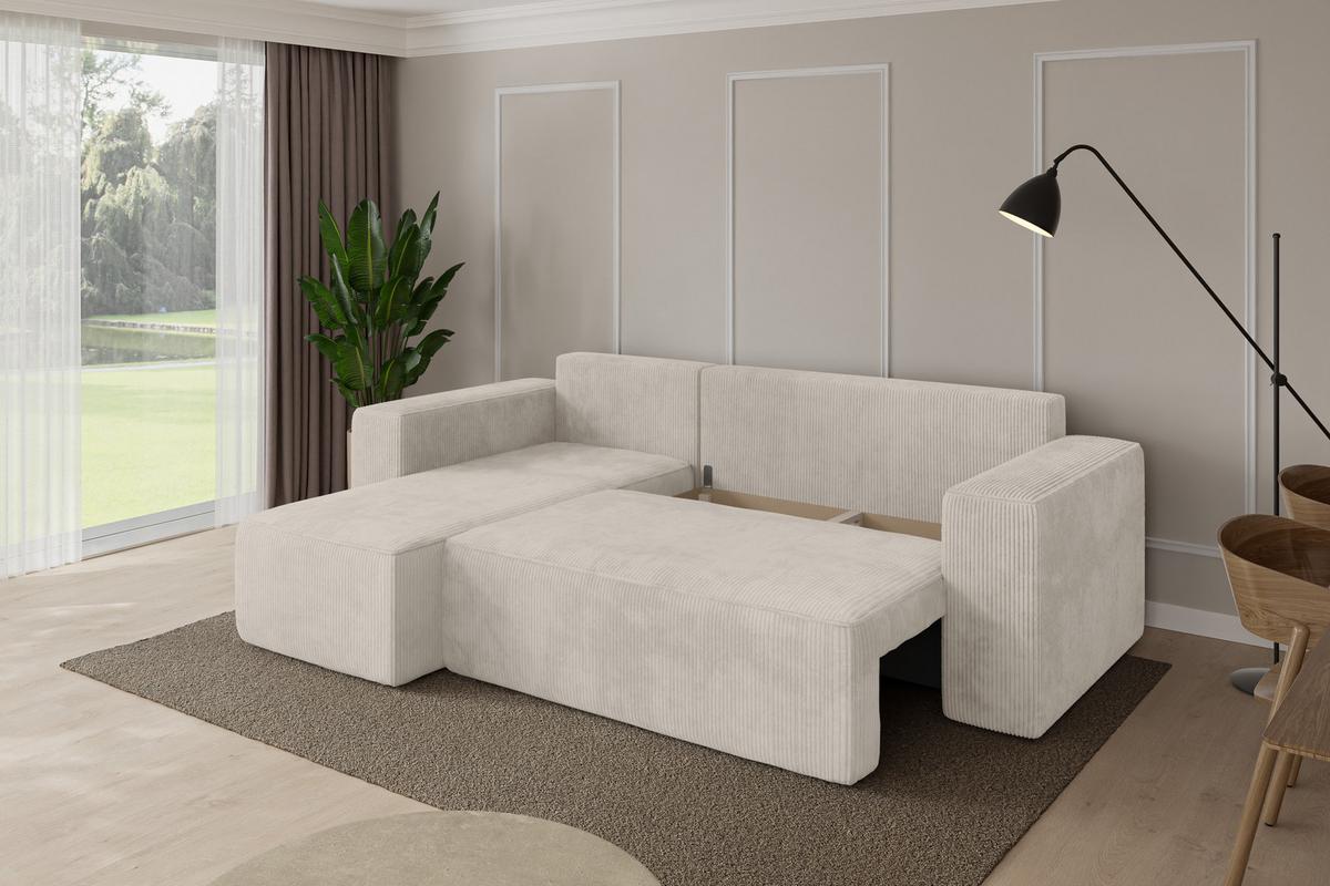 ECKSOFA mit Schlaffunktion Ottomane Links SENO-L 249x139x85 Creme Cord - Ecru/Creme, Holzwerkstoff/Kunststoff (249/139cm) - ALTDECOR