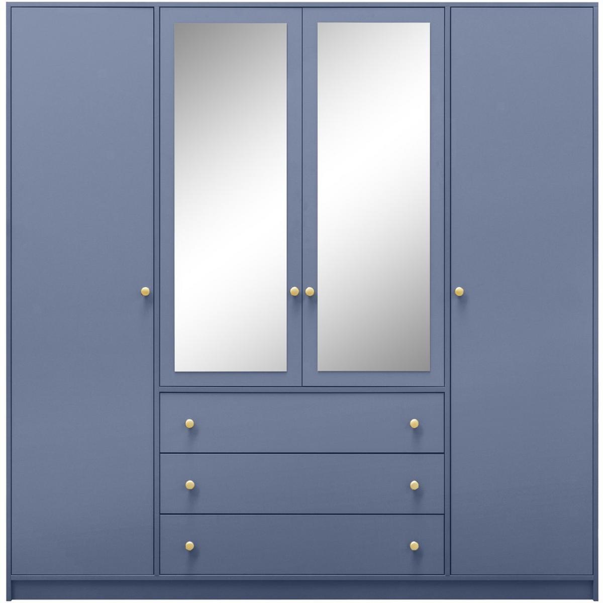 DREHTÜRENSCHRANK Solea Lux mit 4 Türen und 4 Schubladen, Blau - Blau/Goldfarben, Holzwerkstoff (196/200/58cm) - Beautysofa