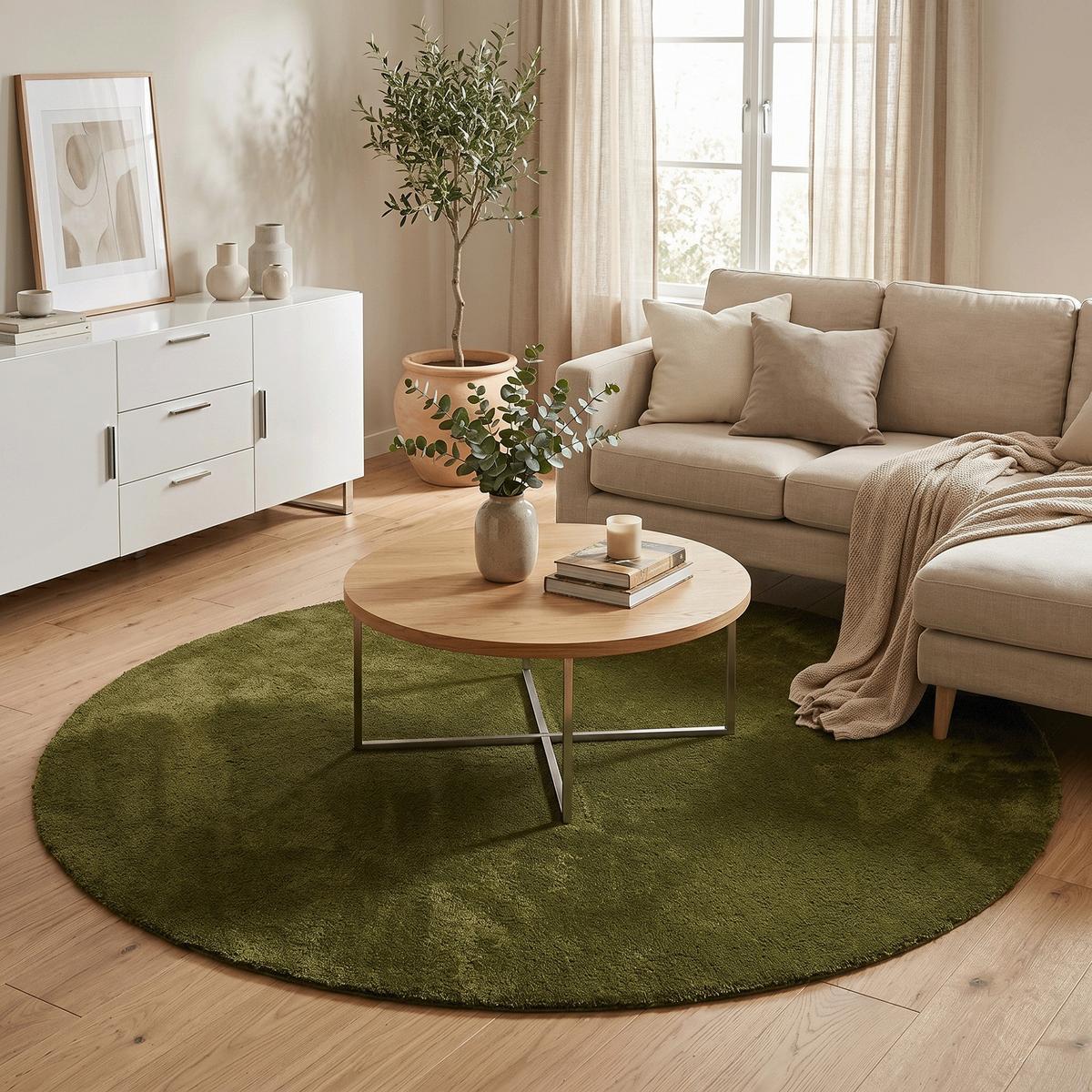 SUPER SOFT HOCHFLORTEPPICH LIVORNO RUND - Grün, Textil (100/100cm) - Snapstyle