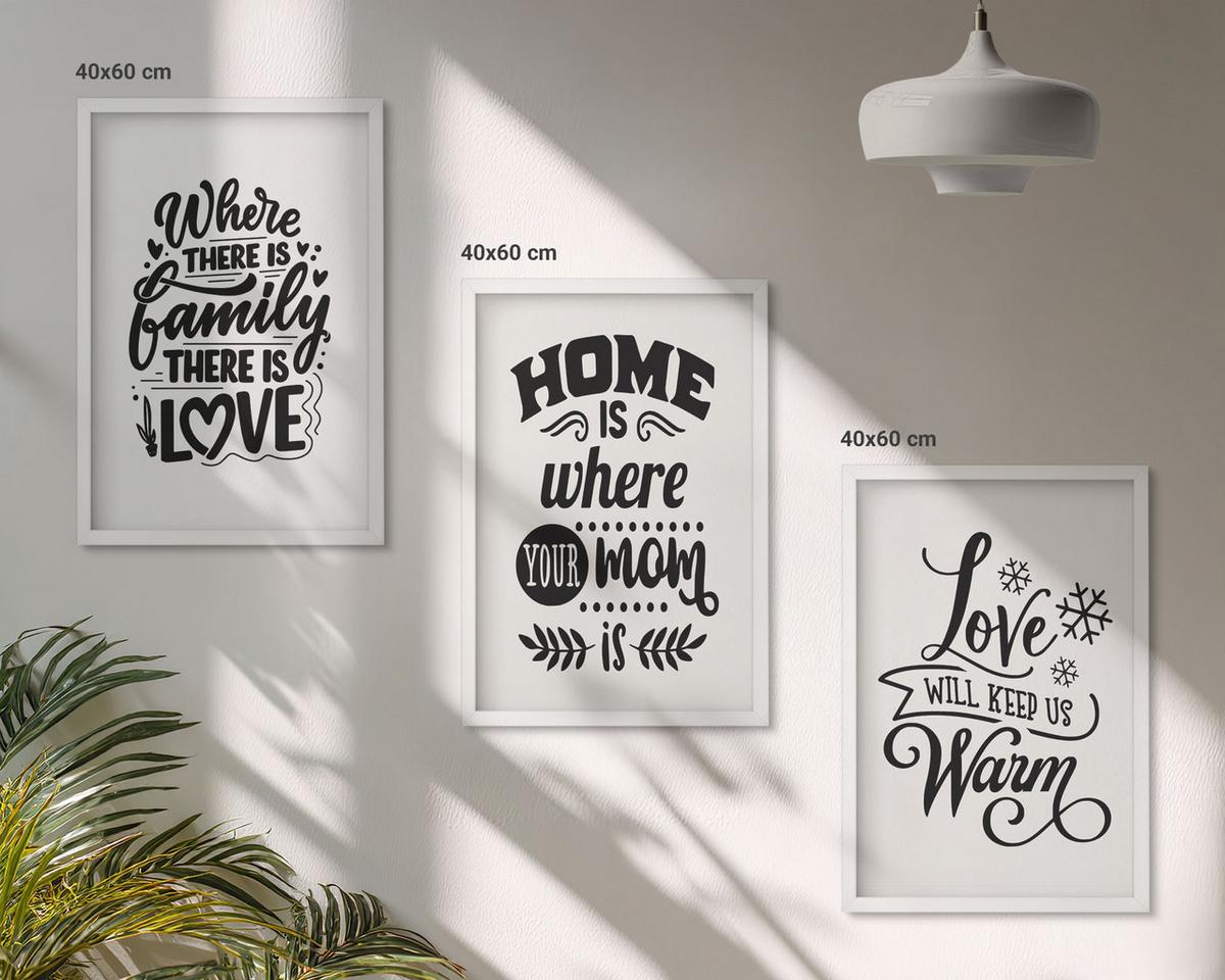 BILDER SET 3er Set - 40x60 cm Weißer Rahmen - Familie, Liebe, Zuhause, Wärme - Weiß, Kunststoff (40/60cm) - TULUP